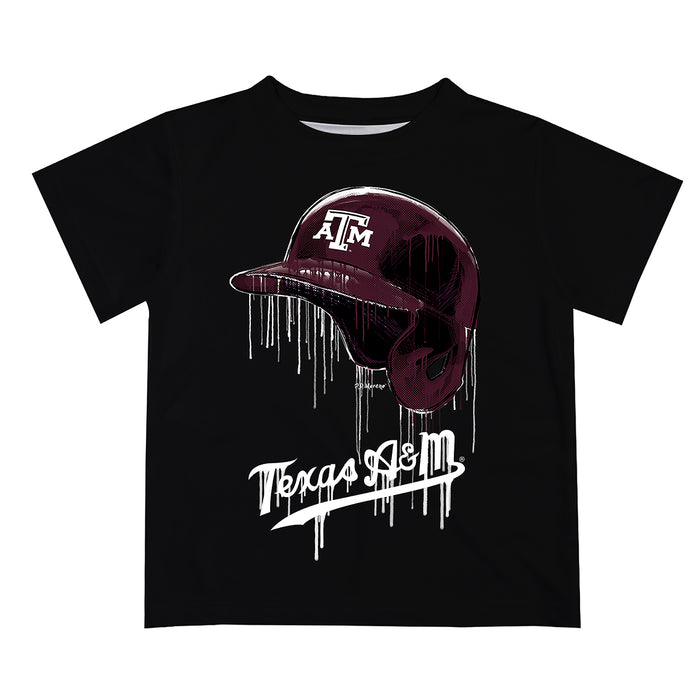 Texas A&M Aggies Original Dripping Baseball Helmet Black T-Shirt by Vive La Fete