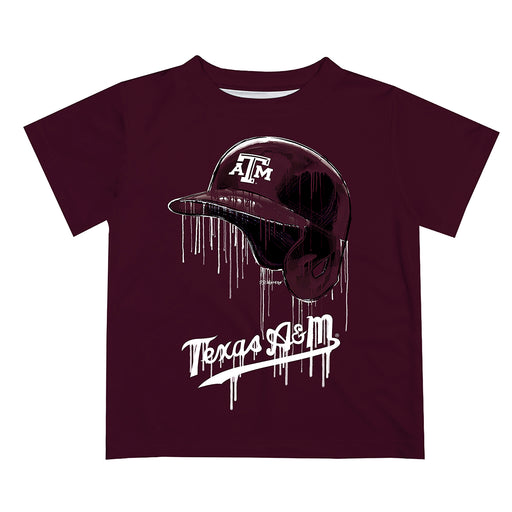 Texas A&M Aggies Original Dripping Baseball Helmet Maroon T-Shirt by Vive La Fete