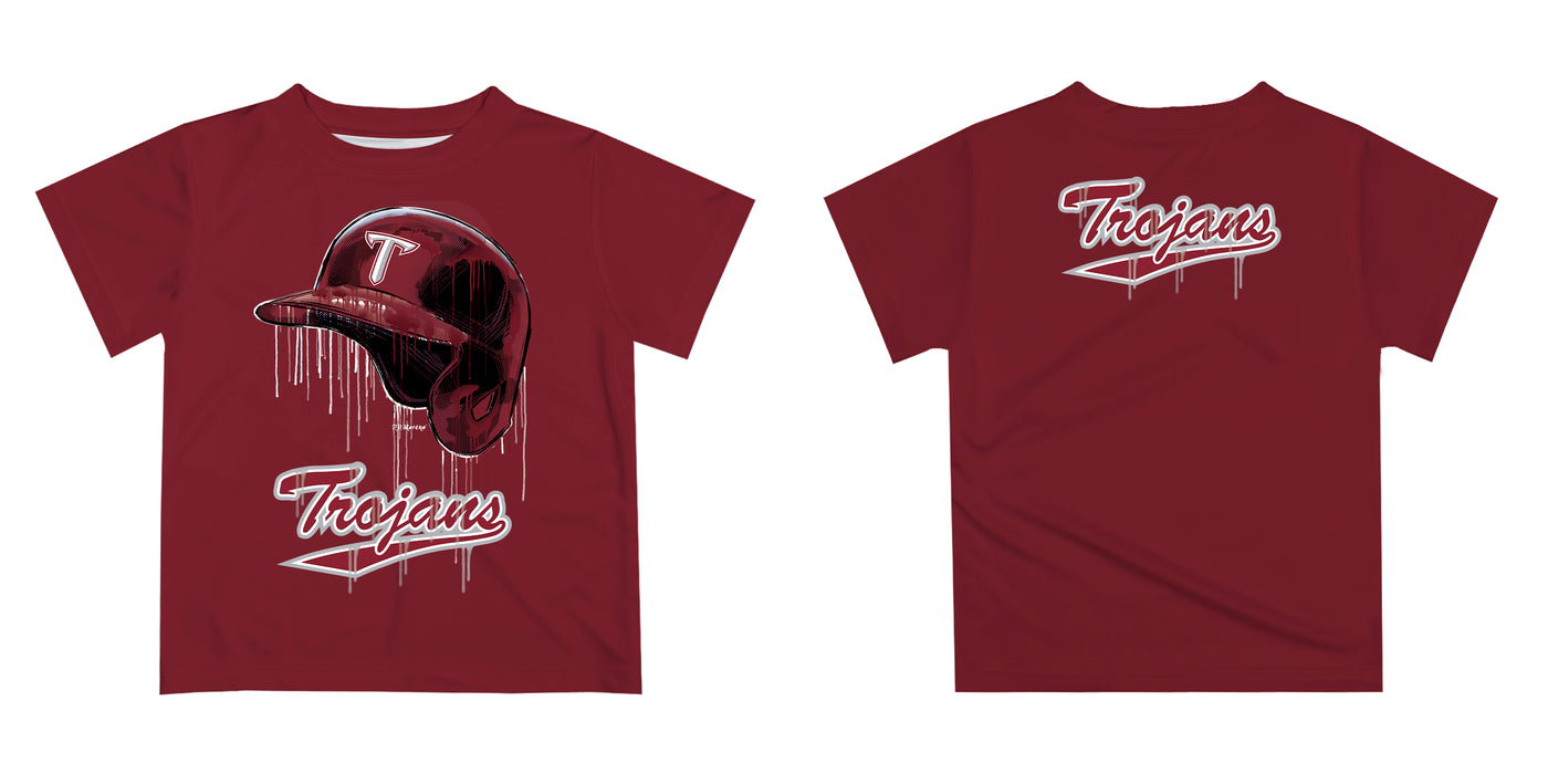 Troy Trojans Original Dripping Baseball Helmet Maroon T-Shirt by Vive La Fete - Vive La Fête - Online Apparel Store