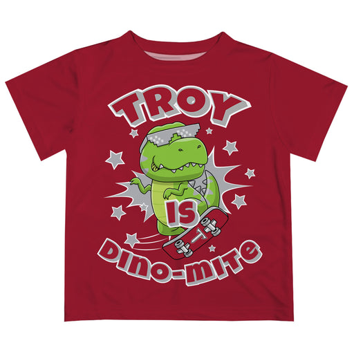 Troy Trojans Vive La Fete Dino-Mite Boys Game Day Maroon Short Sleeve Tee
