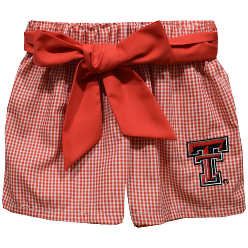TexasTech Red Raiders Embroidered Red Gingham Girls Short with Sash