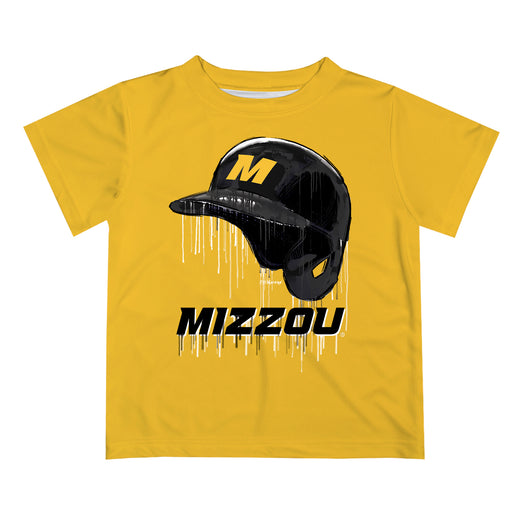Missouri Tigers MU Original Dripping Baseball Helmet Gold T-Shirt by Vive La Fete