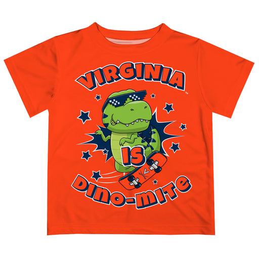 Virginia Cavaliers UVA Vive La Fete Dino-Mite Boys Game Day Orange Short Sleeve Tee
