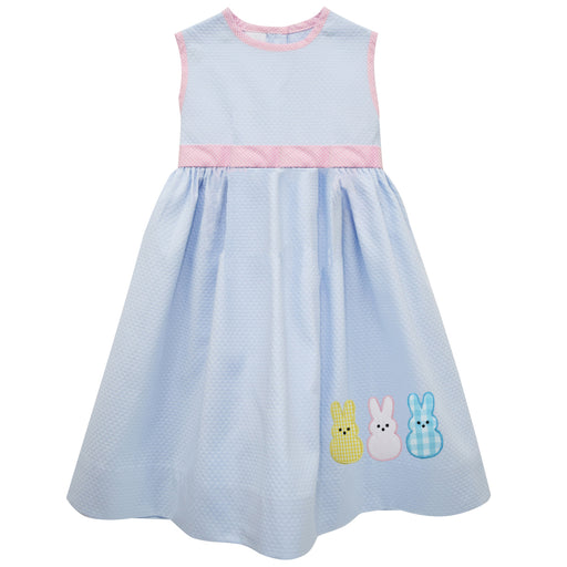 Bunnies Applique Blue Pique Sleeveless Dress