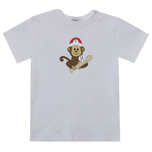 Baseball Monkey Applique White Short Sleeve Boys Tee Shirt