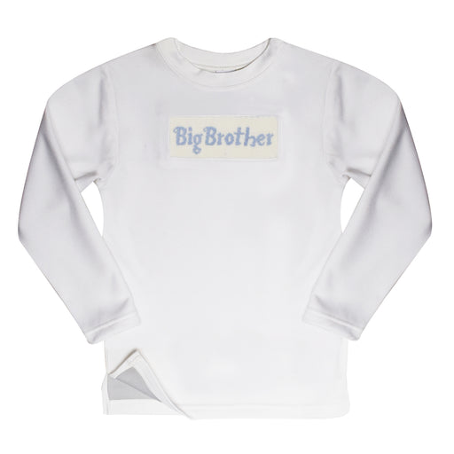 Big Brother Smocked White Boys Long Sleeve Sweatshirt With Side Vents