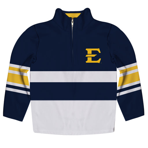 East Tennessee State Logo Stripes Blue Long Sleeve Quarter Zip Sweatshirt - Vive La Fête - Online Apparel Store