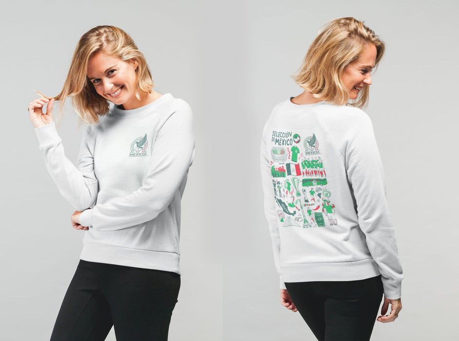 Mexico National Soccer Team Impressions Artwork Women Cotton Fleece Long Sleeve Crew Neck - Vive La Fête - Online Apparel Store