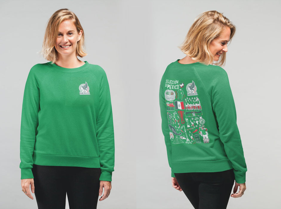 Mexico National Soccer Team Impressions Artwork Women Cotton Fleece Long Sleeve Crew Neck - Vive La Fête - Online Apparel Store