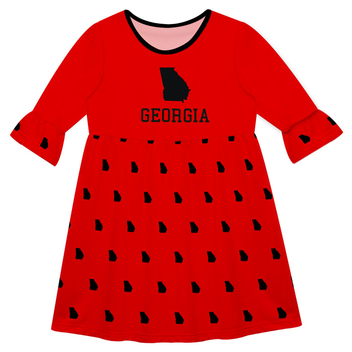Georgia Print Red Amy Dress Three Quarter Sleeve
