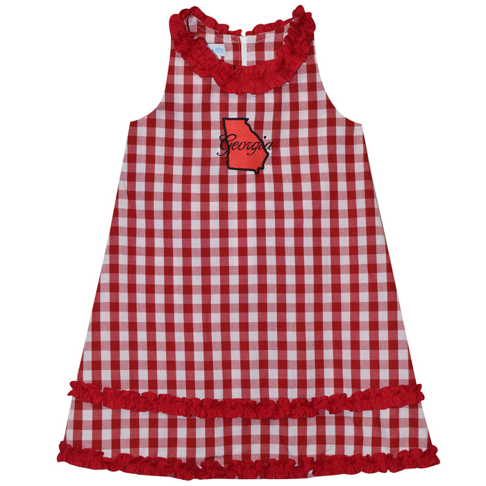 Georgia Embroidery Big Check Red Ruffle Jumper