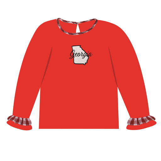 Georgia Embroidery Knit Red Ruffle Girls Tee Long Sleeve