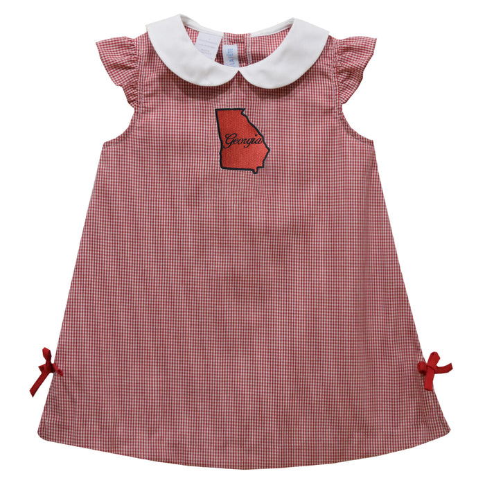 Georgia Embroidered Red Gingham A Line Dress