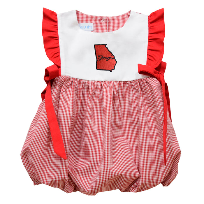 Georgia Embroidered Red Gingham Girls Bubble