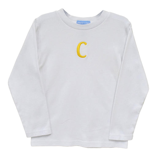 White Knit With Yellow Monogram Long Sleeve Boys Tee Shirt