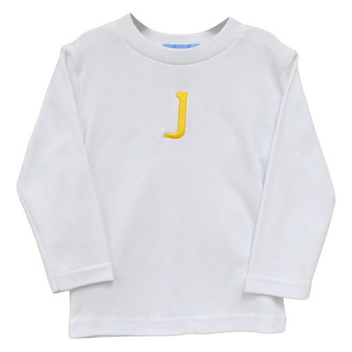 White Knit With Yellow Monogram Long Sleeve Boys Tee Shirt