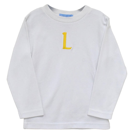 White Knit With Yellow Monogram Long Sleeve Boys Tee Shirt
