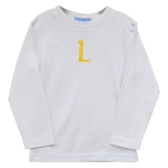 White Knit With Yellow Monogram Long Sleeve Boys Tee Shirt