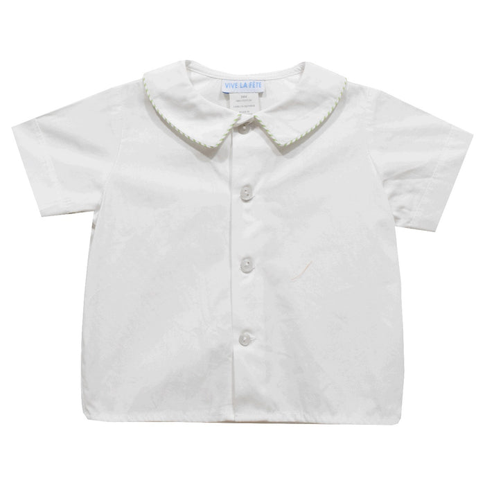 White Pique Button Front Shirt Short Sleeve