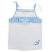 White Top w Turquoise Monogram plaid ruffle