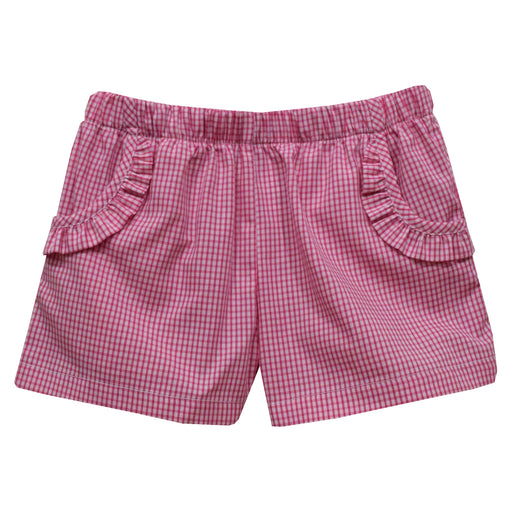 Raspberry Mini Check Girls Short With Ruffle Pockets - Vive La Fête - Online Apparel Store