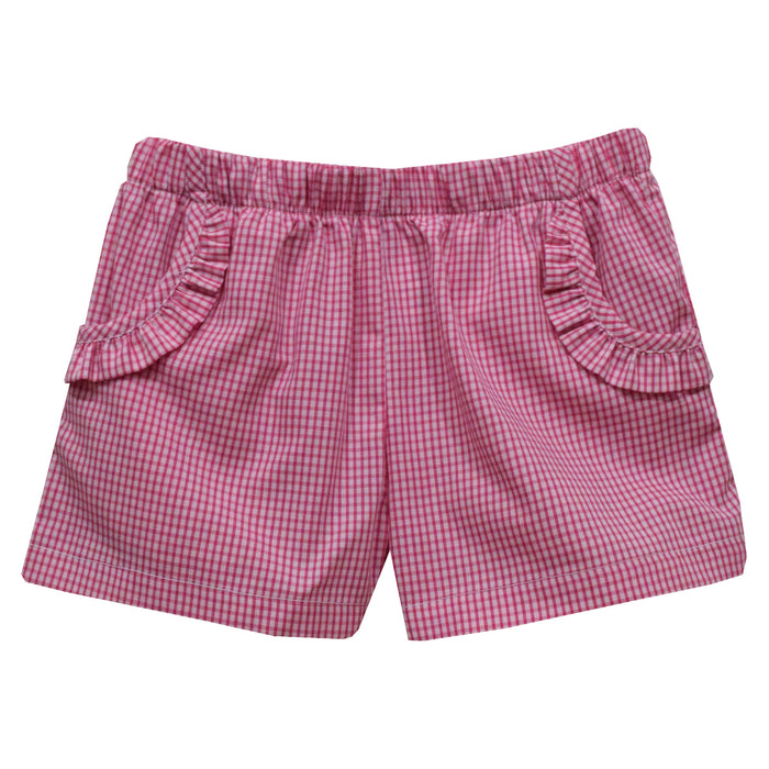 Raspberry Mini Check Girls Short With Ruffle Pockets - Vive La Fête - Online Apparel Store