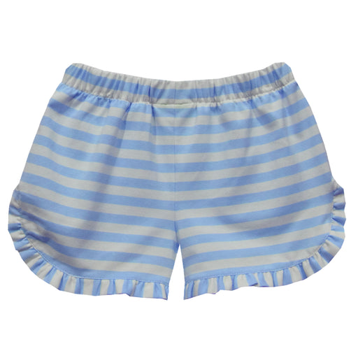 Light Blue Stripes Knit Girls Ruffle Short