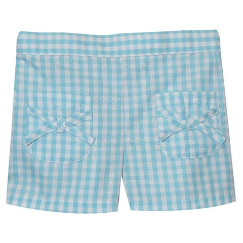 Aqua Big Check Girls Short With Pockets