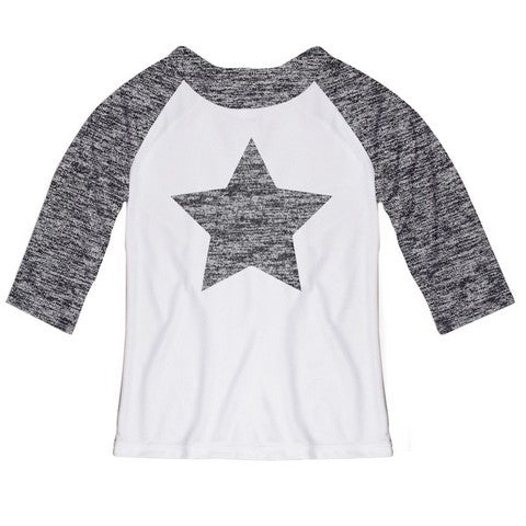 Star White And Gray Ranglan Tee Shirt 3/4 Sleeve