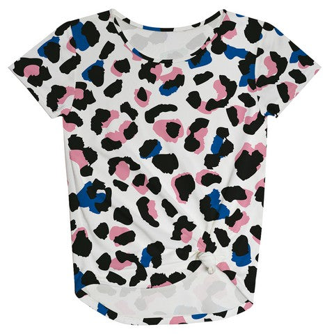 Animal Print White Short Sleeve Knot Top