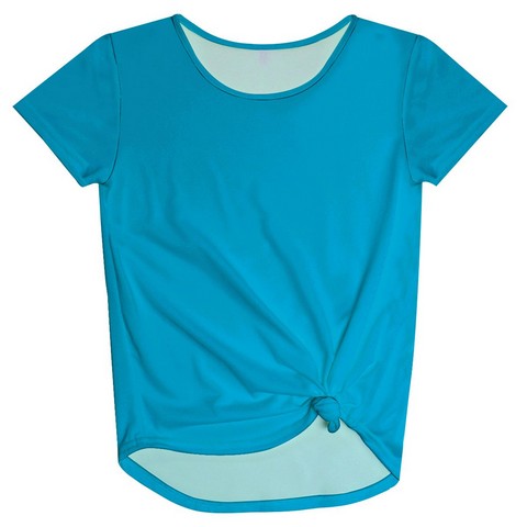 Aqua Solid Short Sleeve  Knot Top