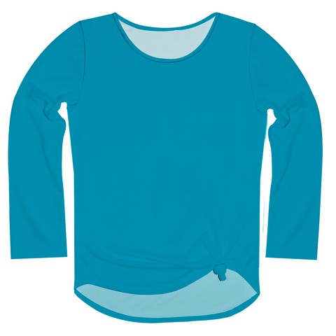 Aqua Solid Long Sleeve Knot Top