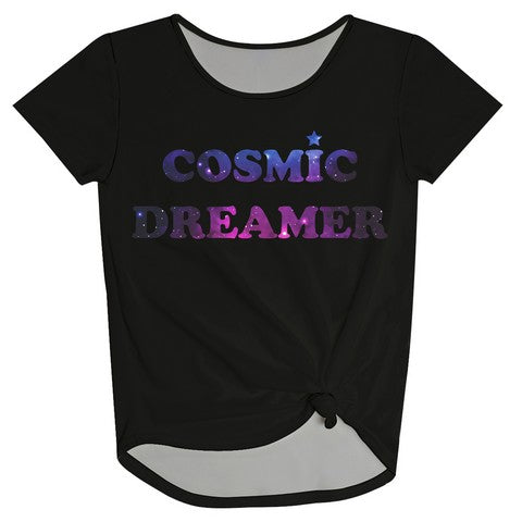 Cosmic Dreamer Black Short Sleeve Knot Top