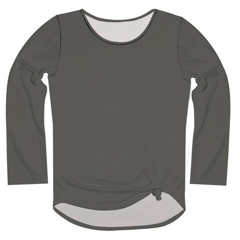 Gray Solid Long Sleeve Knot Top