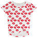Lips Print White Short Sleeve Knot Top