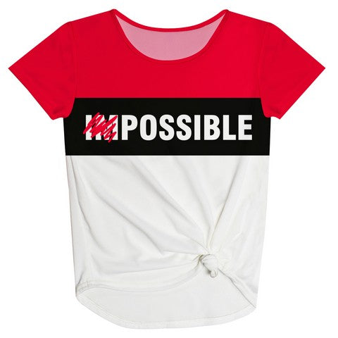 Possible White And Red Short Sleeve Knot Top