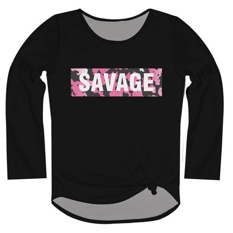Savage Black Long Sleeve Knot Top