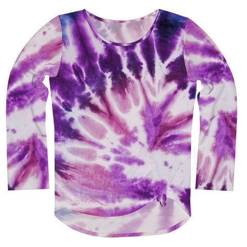 Tie Dye Purple Long Sleeve Knot Top