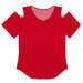 Red Solid Short Sleeve Cold Shoulder Top