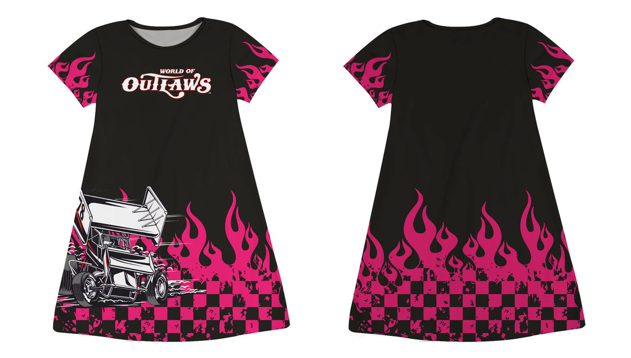 WOO Officially Licensed by Vive La Fete Flames Black & Hot Pink A-Line Dress - Vive La Fête - Online Apparel Store