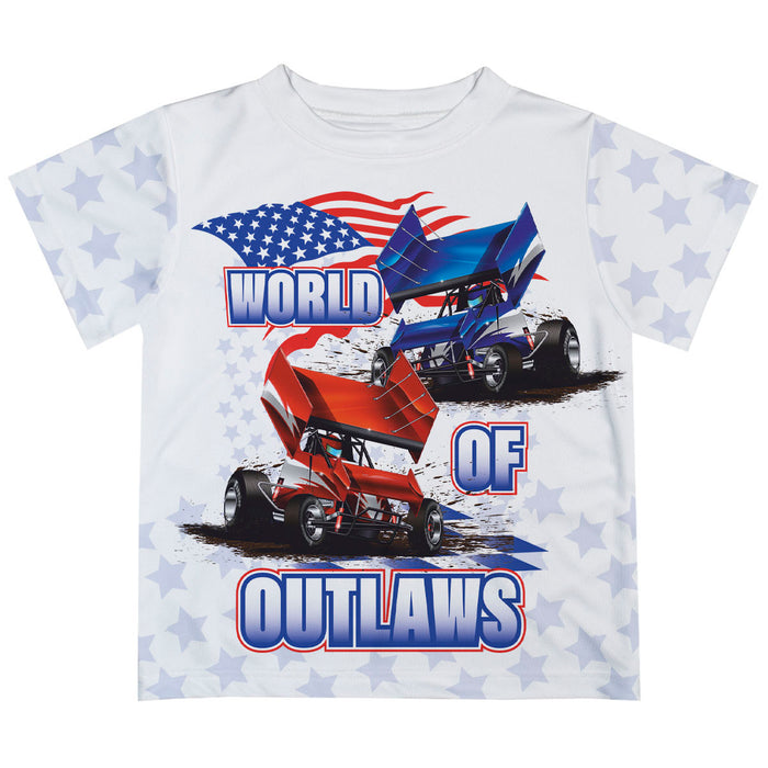 WOO Officially Licensed by Vive La Fete Flag and Cars White T-Shirt - Vive La Fête - Online Apparel Store