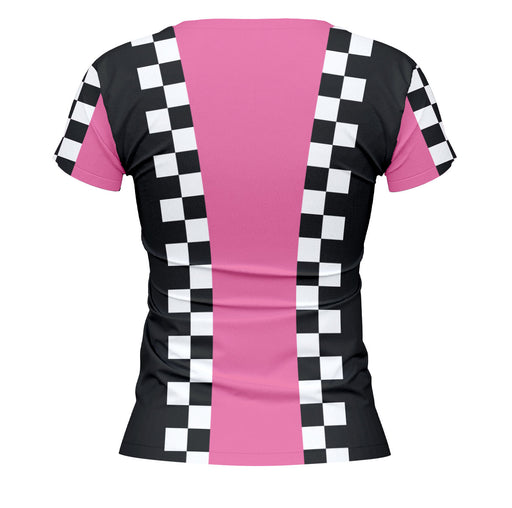 WOO Officially Licensed by Vive La Fete Checker Stripes Pink & Black Women T-Shirt - Vive La Fête - Online Apparel Store