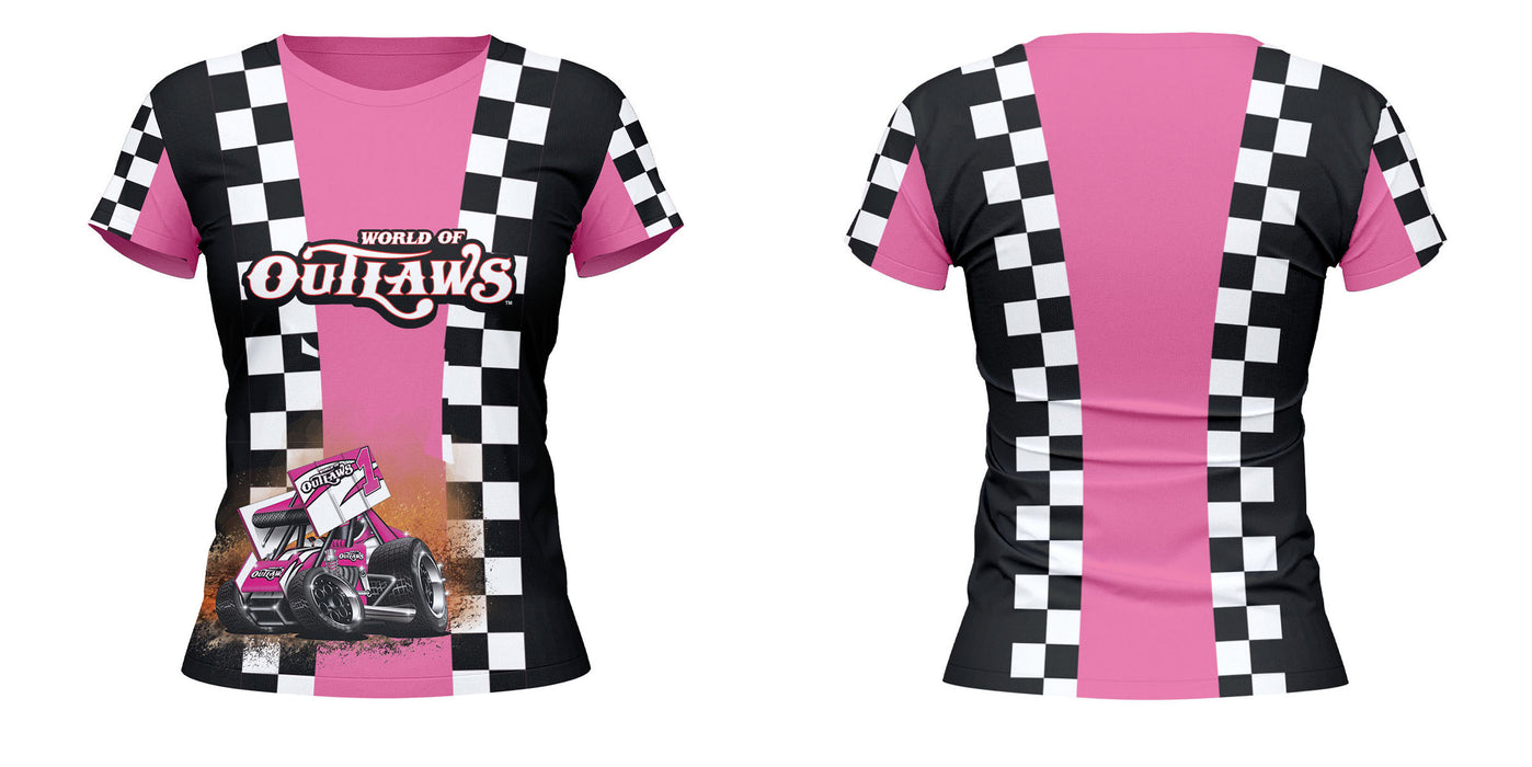 WOO Officially Licensed by Vive La Fete Checker Stripes Pink & Black Women T-Shirt - Vive La Fête - Online Apparel Store