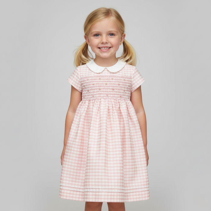 Pink Geometric Smocked Dress SS
