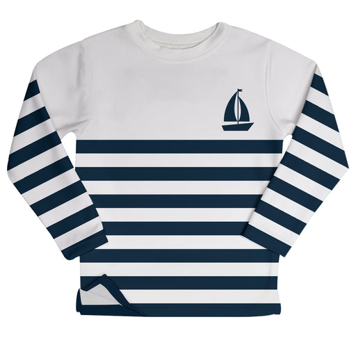 Sailboat White And Navy Stripes Fleece Sweatshirt With Side Vents