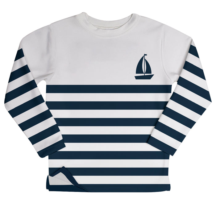 Sailboat White And Navy Stripes Fleece Sweatshirt With Side Vents