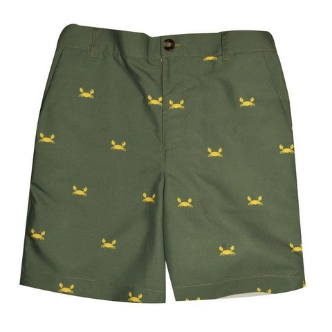 Crabs Print Olive Green Structured Short