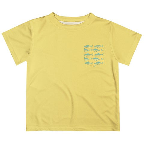 Shark Yellow Short Sleeve Tee Shirt With Pocket