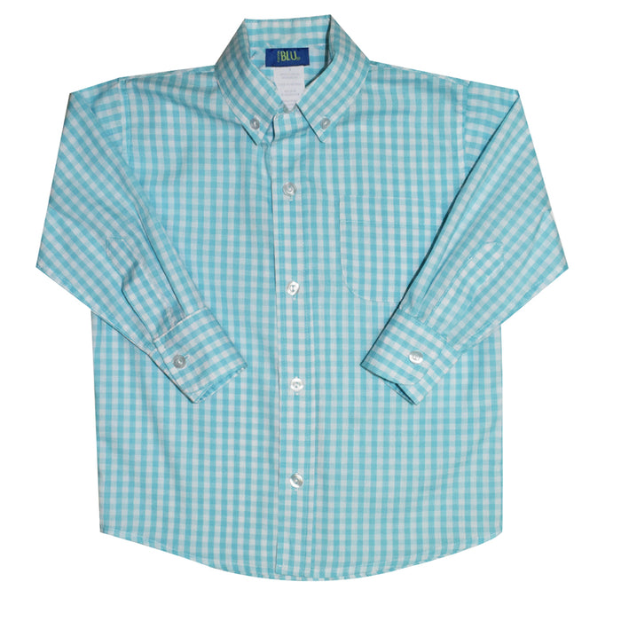 Aqua Big Check Button Down Shirt Long Sleeve - Vive La Fête - Online Apparel Store