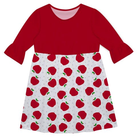 Apples Print Red And White Amy Dress Three Quarter Sleeve